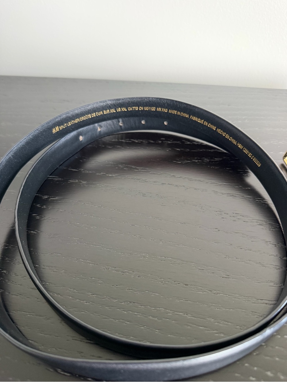 H&M Black Split Leather Belt Gold Rectangle Buckle XXL - Picture 5 of 11
